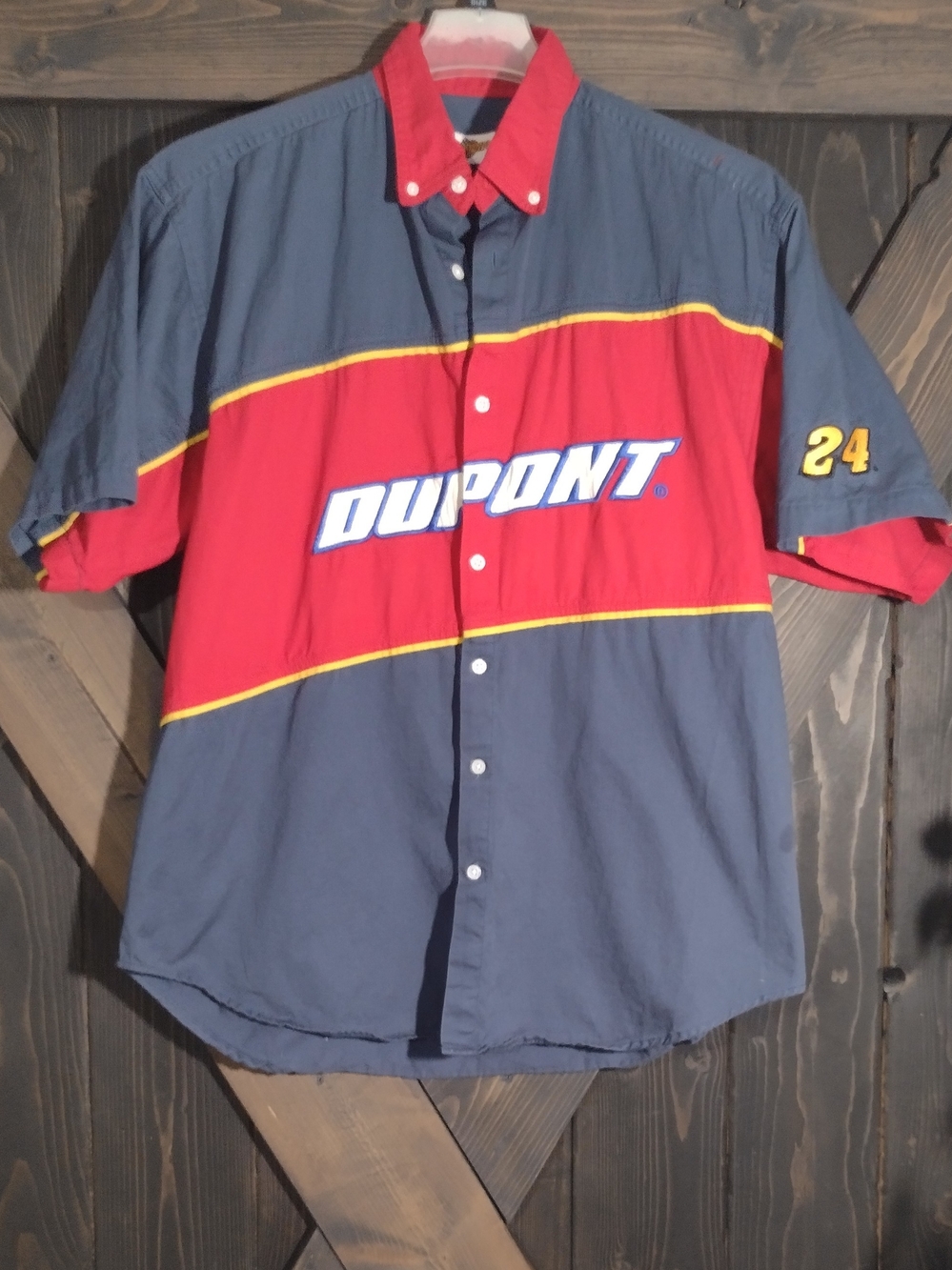 NASCAR Dupont Jeff Gordon Short Sleeve Racing Button-Up Shirt Vintage Sz Xl